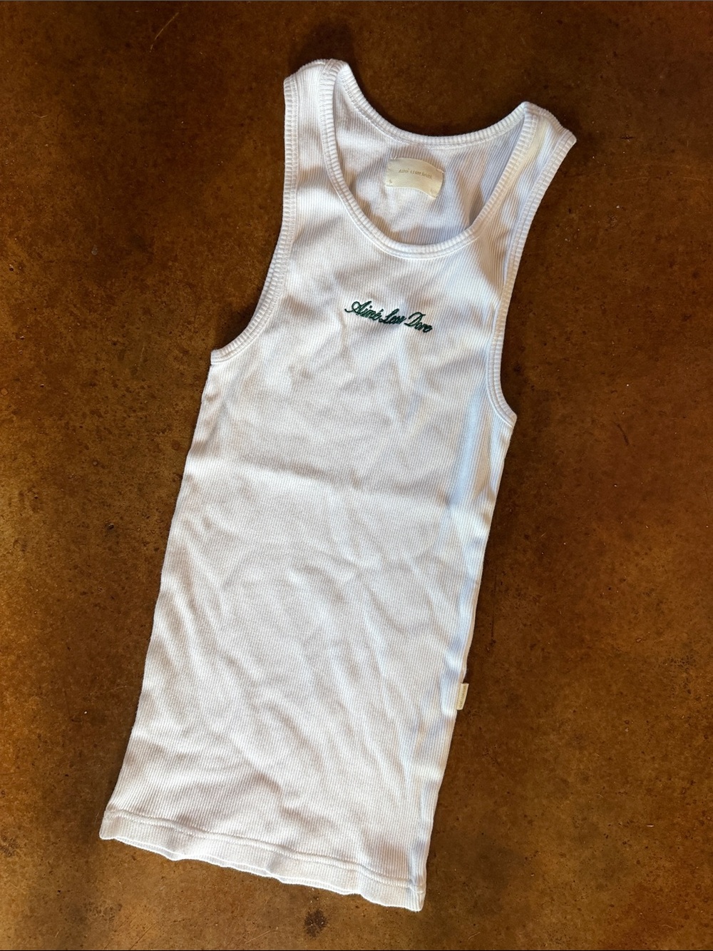 Aime Leon Dore White Ribbed Tank with Green Script Logo